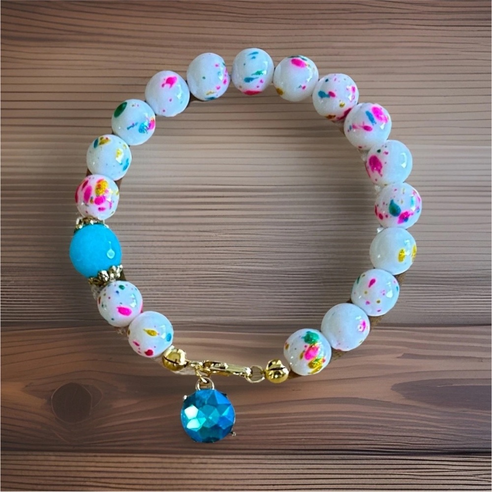 Multicolor Beaded Bracelet with Blue Charm